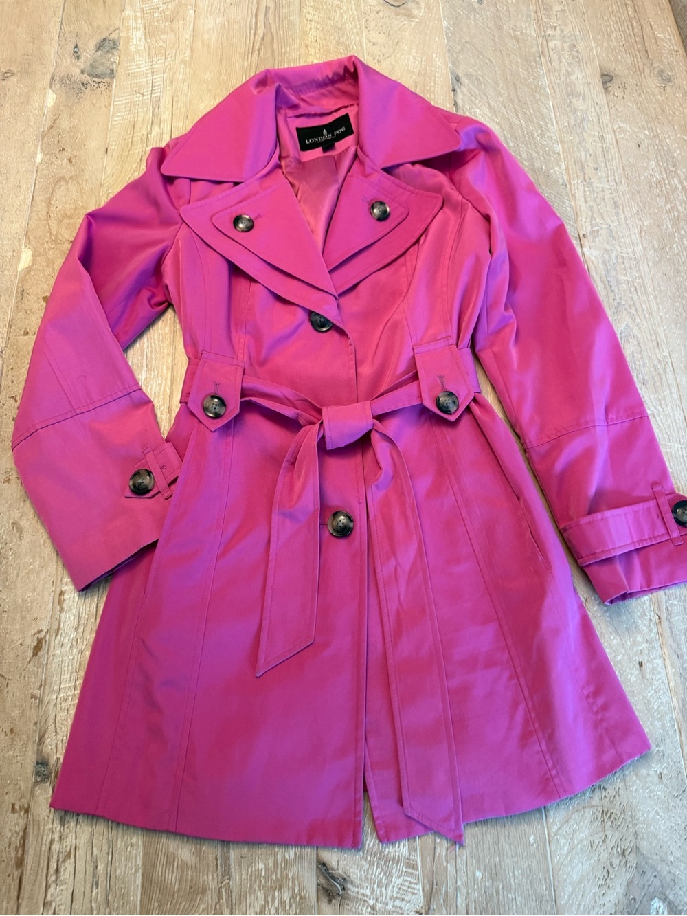 London Fog Hot Pink Trench Coat with Belt M